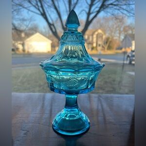 Vintage Indiana Glass Tiara Colonial Blue ”Strawberry and Cable” Candy Dish